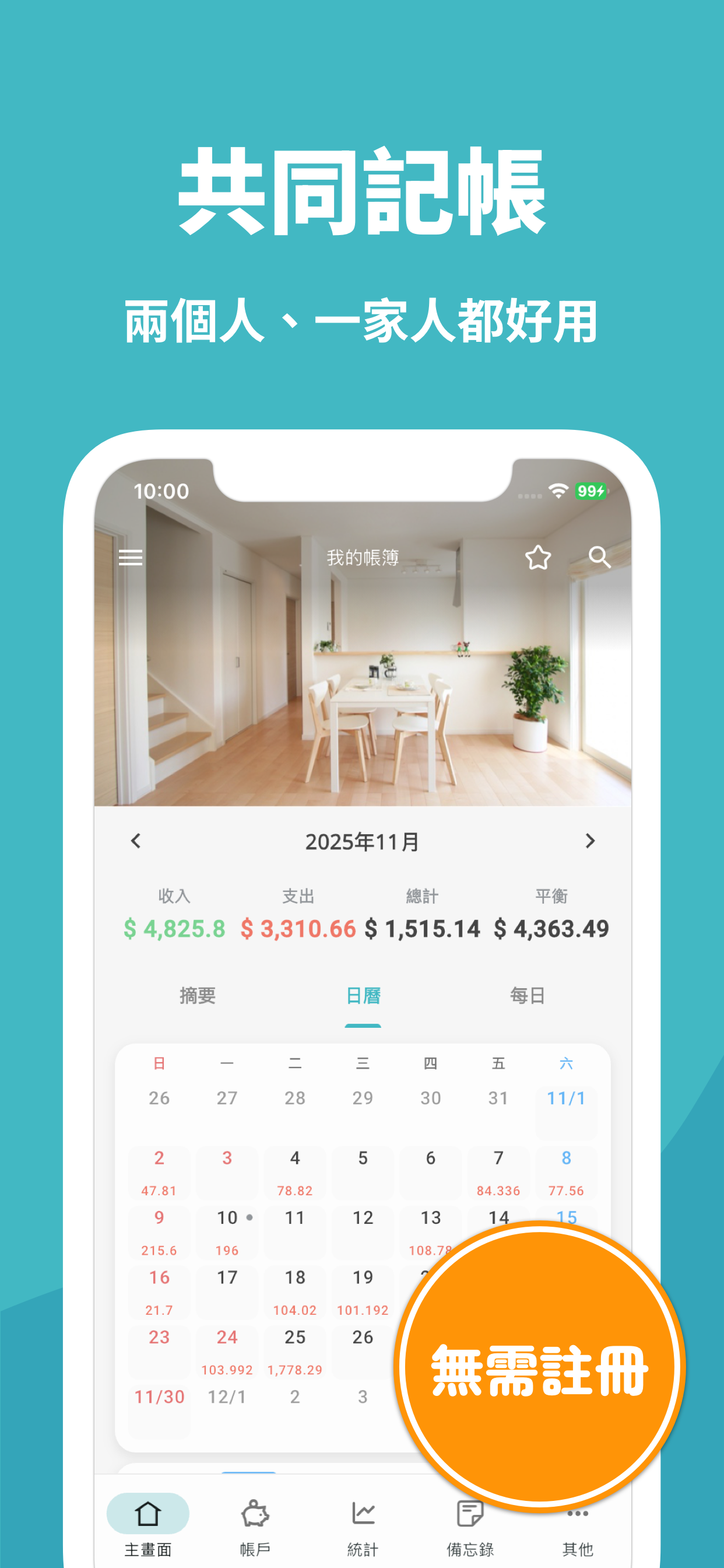 Manebo 共同記帳首頁畫面截圖