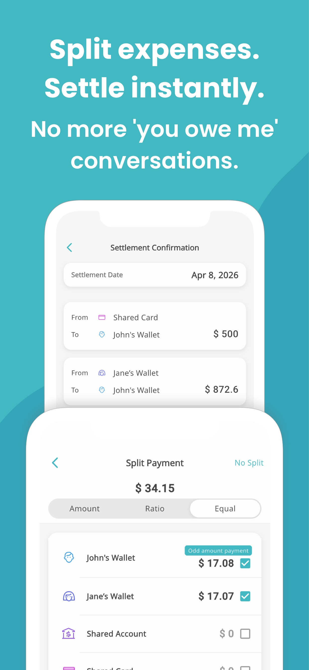 Manebo split bill and settle up screenshot