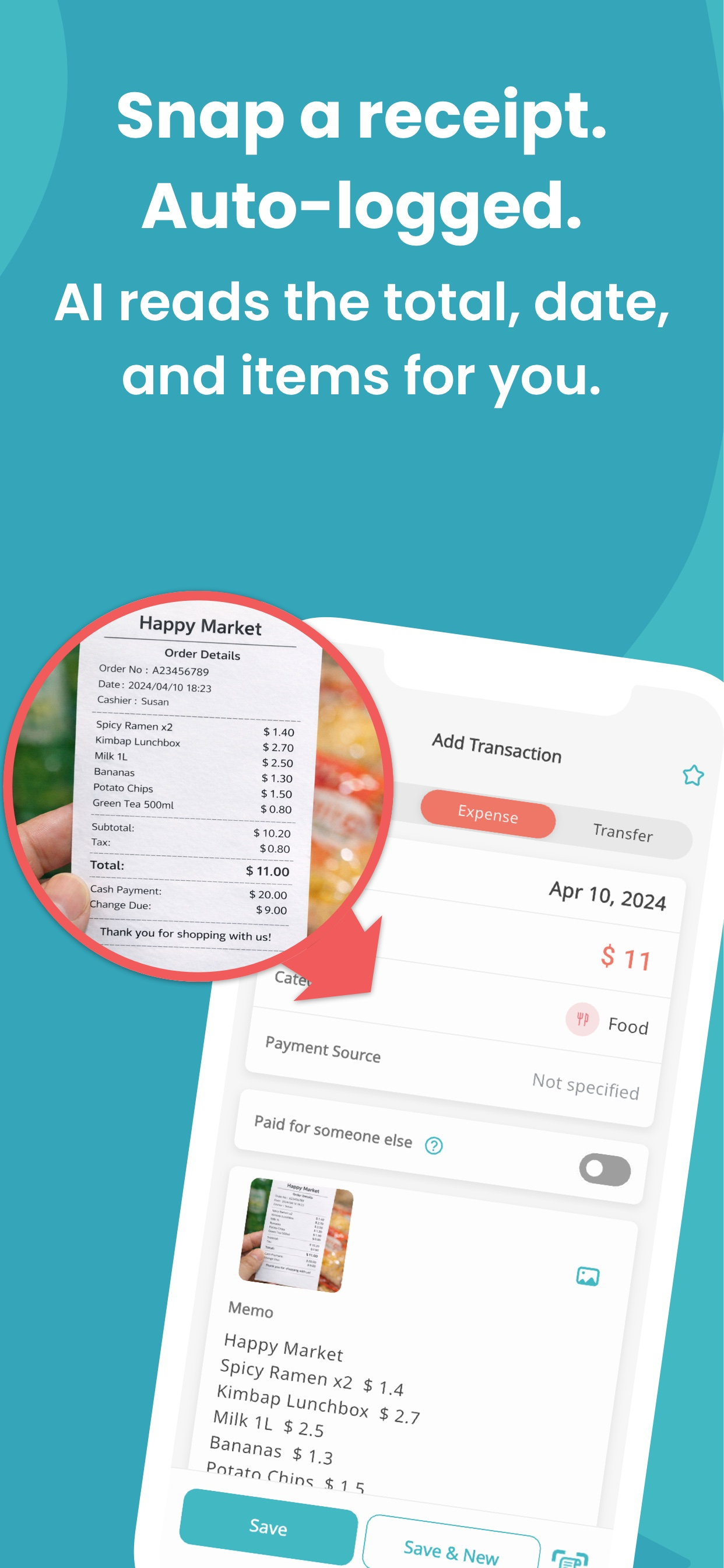Manebo AI receipt scanning screenshot